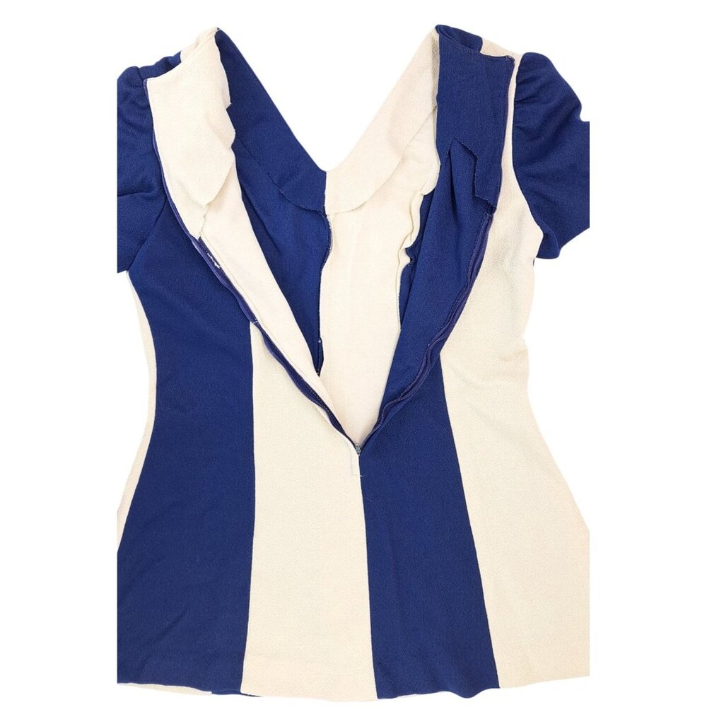 Vintage Handmade Blue Cream Colorblock Short Sleeve Mini Dress Medium Mod Space - Picture 6 of 12